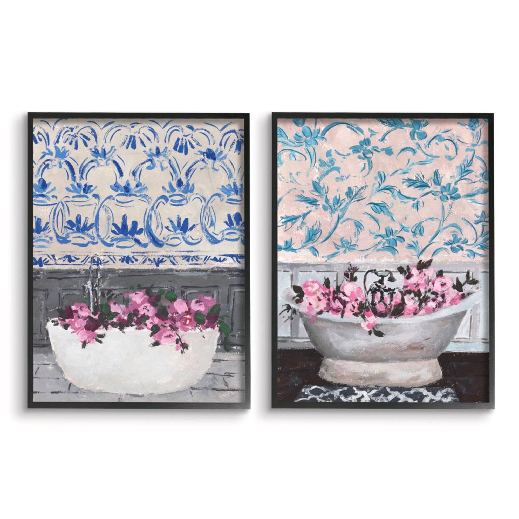 Stupell Industries Flowers In Bath Tub Pink Blue Interior Design in Frame Wall Art